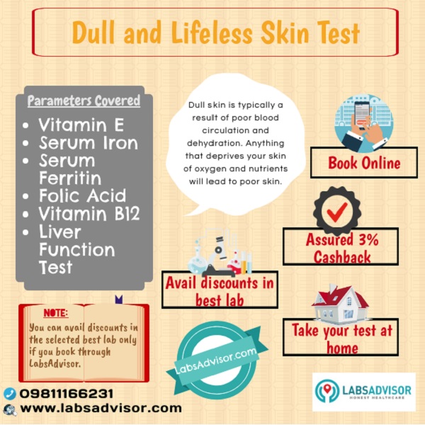 Book Dull and Lifeless Skin Test in the best lab near you with preferred appointment through LabsAdvisor.