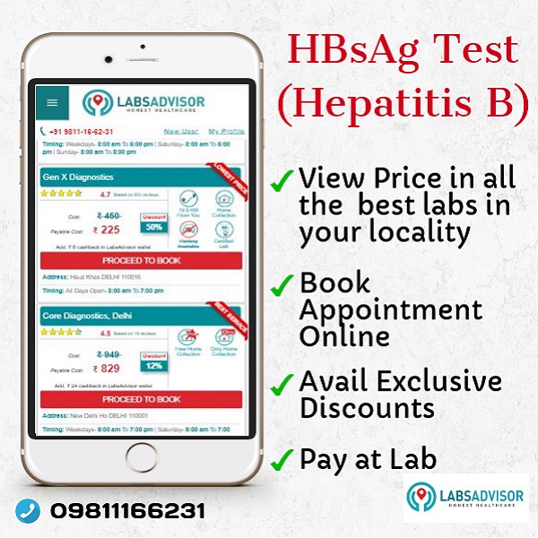 Exclusively view HBsAg test cost (Hepatitis B) in the best labs in Delhi, Noida, Gurgaon, Bangalore, Chennai, Hyderabad, Mumbai, Pune, Raipur, Coimbatore, etc and book appointment with discounts only on LabsAdvisor.com.