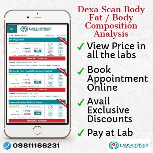 View Body Composition Analysis Test Cost or Dexa Scan for Body Fat cost in all the labs in Delhi, Bangalore, Mumbai, etc and book appointment online on LabsAdvisor.com.